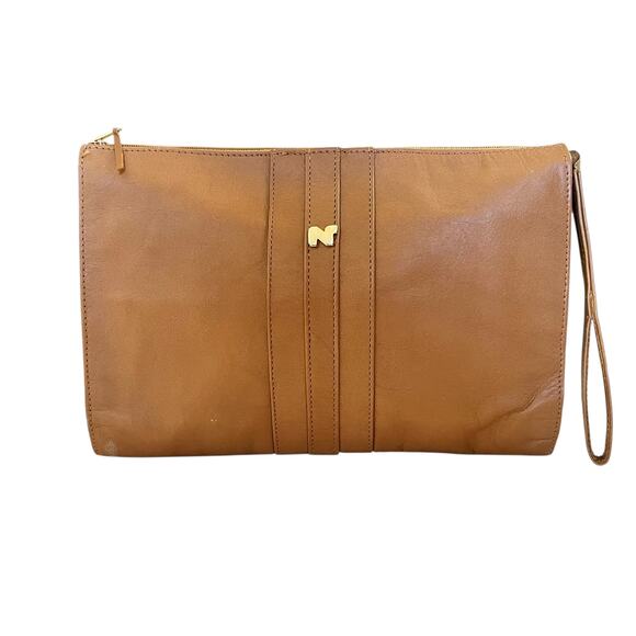 Nina Ricci Vintage Camel Tan Leather Wristlet Evening Bag - Picture 1 of 10